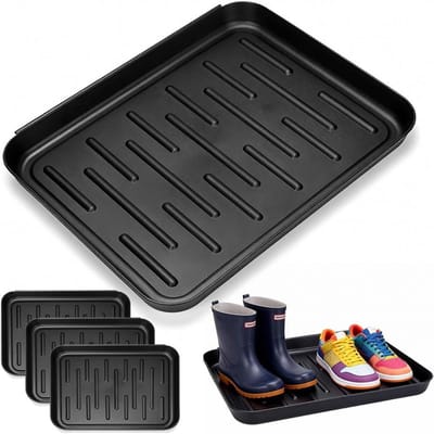 Set van 3 schoenenmatten, 35.5 x 28 x 3 cm, robuust PP plastic, waterdoorlatend, anti-slip, ideaal voor natte dagen en gebruik in de tuin