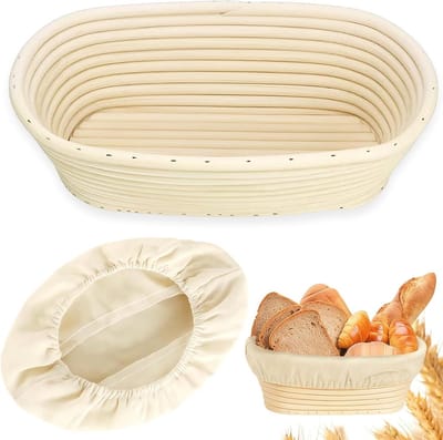 Ovaal rijsmandje - Broodvorm - Brood bakken - Met linnen inzetstuk - 25 x 15 x 8 cm - Naturel Beige