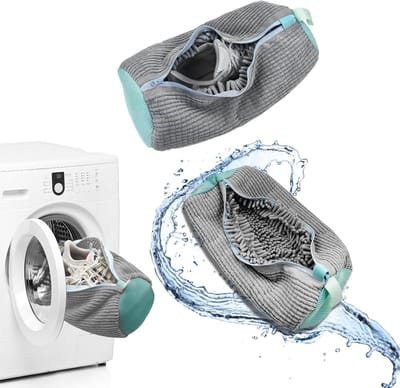 Dailygoods - waszakken voor schoenen, 2 stuks, waszakken voor schoenen, waszak met ritssluiting, herbruikbare waszak, efficiënte reiniging, grijs