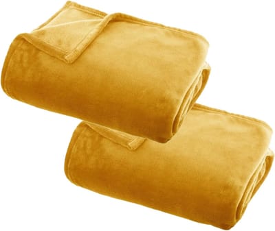 Atmosphera Plaid deken - 2x - okergeel - polyester - 125 x 150 cm - Bed/bankdeken - Fleece plaid - Lekker warm