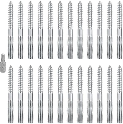 24 stuks Stockschroeven M8, M8x80mm Torx Stockschroef, dubbeldraadsschroeven, schroefstiften draadstiften, houtschroeven accessoires, staal gegalvaniseerd, voor de meubelmontage