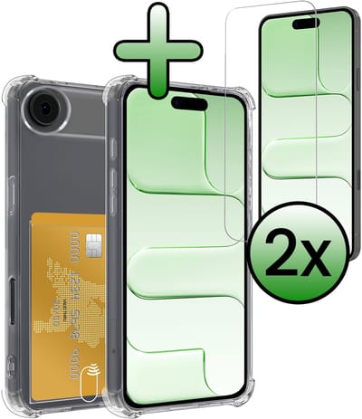 Hoesje Geschikt voor Apple iPhone Air - Met 2x Screenprotector - Pashouder - Kaarthouder - Telefoon Hoes Shockproof - Siliconen Case - Back Cover - Shock Proof - Pasjes Houder - Transparant