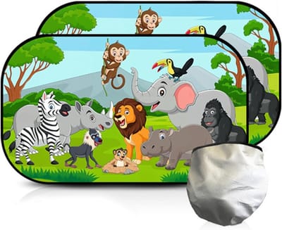 UV-beschermende zonneschaduw voor auto’s, opvouwbare raambekleding met cartoon dieren, 51 x 31 cm, ideaal voor kinderen en bescherming tegen zonlicht