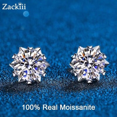 Boucles d'oreilles Moissanite 0.6-2ct couleur D VVS1, boucles d'oreilles en diamant, 6 cœurs, étoile à griffes, bijoux en argent Sterling pour femmes