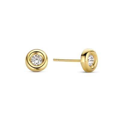 New Bling 9NBG-0401 Gouden Oorknopjes - Dames - Zirkonia - Glad Randje - 5,7 mm Doorsnee - 14 Karaat - Goud