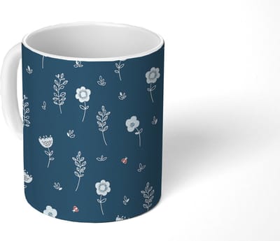 Mok - Koffiemok - Bloem - Insecten - Patronen - Mokken - 350 ML - Beker - Koffiemokken - Theemok