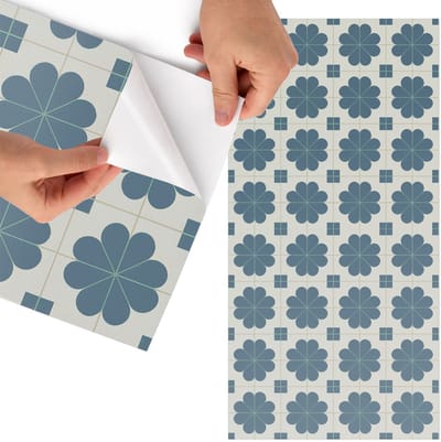 Tulup Meubelfolie - Bloemgeometrie Decoratiefolie - 75x150 cm - Blauw Meubelfolie - Decoratiefolie - Geometrische Meubelfolie - Meubel Wrap Folie - Woonkamer decoratie - Achtergronden en patronen