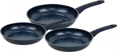 Herzberg - koekenpannenset 3-delig Ø 20 + 24 + 28 cm - inductie - PFAS-vrij - marmercoating - Blauw