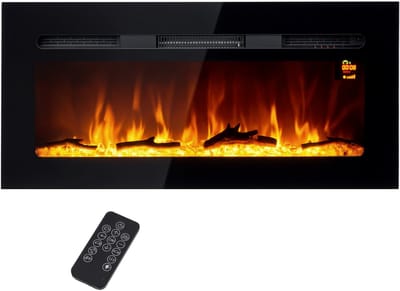 Elektrische haard 1800W - Wandhaard en inbouwhaard - LED vlameffect met 3 kleuren - Afstandsbediening - Zwart