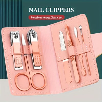 7-delige Manicure Set Nagelknipper Set Gereedschap Professioneel Roestvrij Staal Nagelsverzorging Knipper Schaar roze