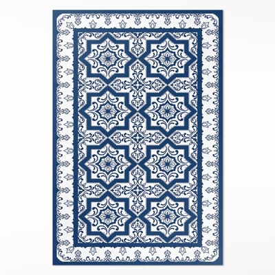 Wallfluent Vinyl Tapijt - Portugese Stijl Gedecoreerde Tegels PVC Tapijt - 60 x 90 cm - Rechthoek Vloerkleed Vinyl - Blauw Tapijt Vinyl - Haltapijt - Kantoortapijt