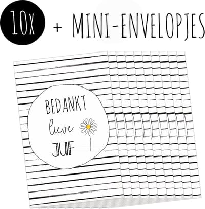 10x Minikaartjes + Mini-envelopjes | BEDANKT LIEVE JUF | kleine kaartjes met kraft enveloppen