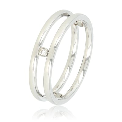 My Bendel - Dubbele Ring Ring met Drie Zirkonia Stenen - Dubbele Ring met Zirkonia Stenen • Zilverkleurig - met Luxe Cadeauverpakking | Sieraden Voor Dames | Maat 16.00 Mm / Maat 50