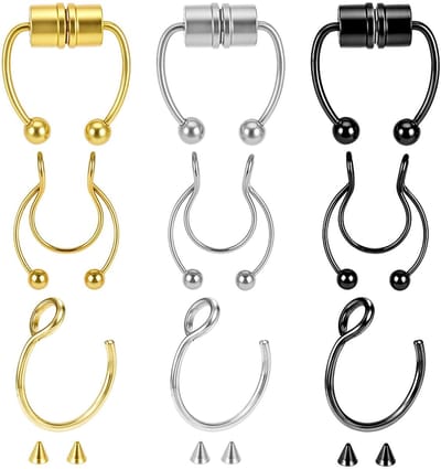 Dailygoods- Nep-neusring 9 Stuks - Magnetische Nep-septumpiercing - Hypoallergene Nep-neusringen - Niet-piercing-sieraden - Verstelbare Pasvorm - Comfortabele Magneten - Neuspiercing