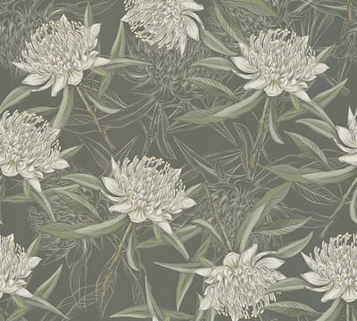 GROTE BLOEMEN BEHANG | Floraal - Zwart Groen Wit - Living Walls Drawn Into Nature