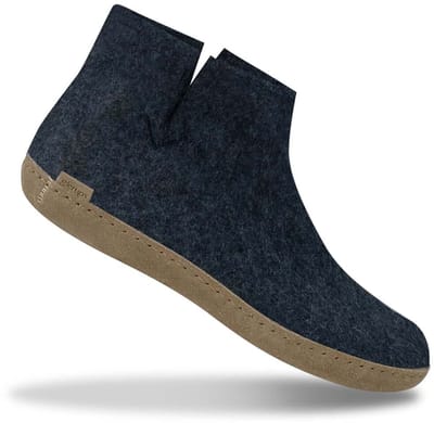Glerups Hoge Wollen Sloffen Leren Zool Donker - Blauw - 39