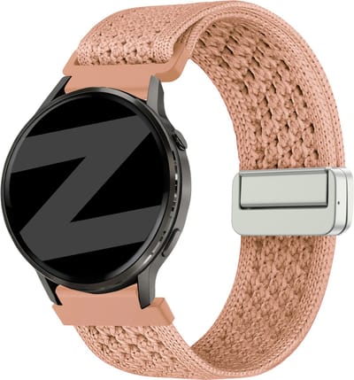 Bandz Nylon 'Vintage' bandje geschikt voor Garmin Vivoactive 6 / 5 / 3 / Vivomove / 3 / HR / Style / Luxe / Sport / Trend / Forerunner 645 / 570 / 245 / 170 / 165 / 70 / 55 / Venu / SQ / SQ2 / 2 Plus / Approach S12 / S40 / S42 / S44 - Antiek Roze
