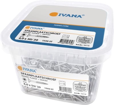 Ivana Spaanplaatschroef Emmer - Schroeven - Verzinkt - Platkop Met Snijpunt - TX-20 - 4.0x50/30 - 1500 Stuks