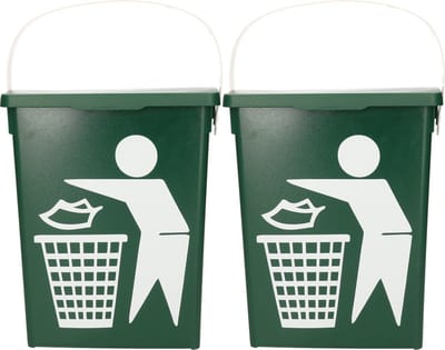 2x stuks groene vuilnisbakken/afvalbak voor gft/organisch afval 5 liter