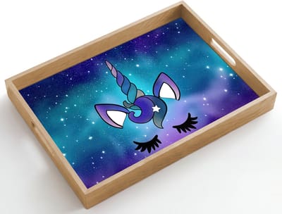 Dienblad hout 50x35 cm - Schootdienblad - Eenhoorn - Sterrenhemel - Ster - Blauw - Borrelplank rechthoek - Plateau dienbladen