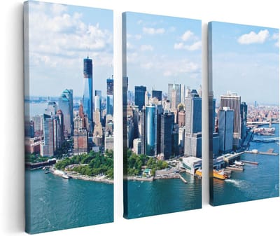 Artaza Canvas Schilderij Drieluik New York Als Een Eiland Vanuit De Lucht - 120x80 - Foto Op Canvas - Canvas Print