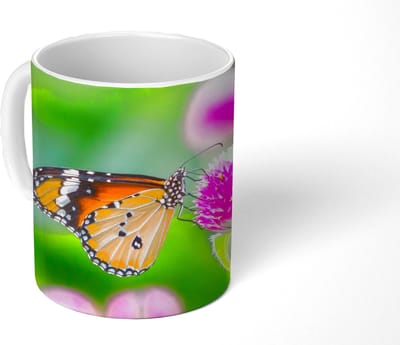 Mok - Koffiemok - Landelijk - Vlinder - Distel - Bloem - Mokken - 350 ML - Beker - Koffiemokken - Theemok