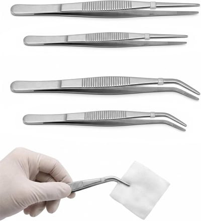 Precisie Pincetten Set - Roestvrij Staal - Kleine Werkzaamheden - Ergonomische Grip - 4 Stuks 12/14cm - Zilverkleurig