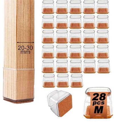 Beschermdoppen voor stoelpoten met vilt - 28 stuks, geschikt voor hardhouten vloeren, rechthoekig, voor stoelen en meubels
