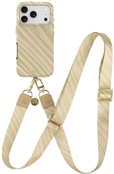 AVY Hoesje Met Telefoonkoord | Geschikt voor Apple iPhone 17 Pro | Compatibel met MagSafe | Hard Shell Back Cover | Stijlvol Bijpassend Koord 130CM | Aurum Gold | Goud