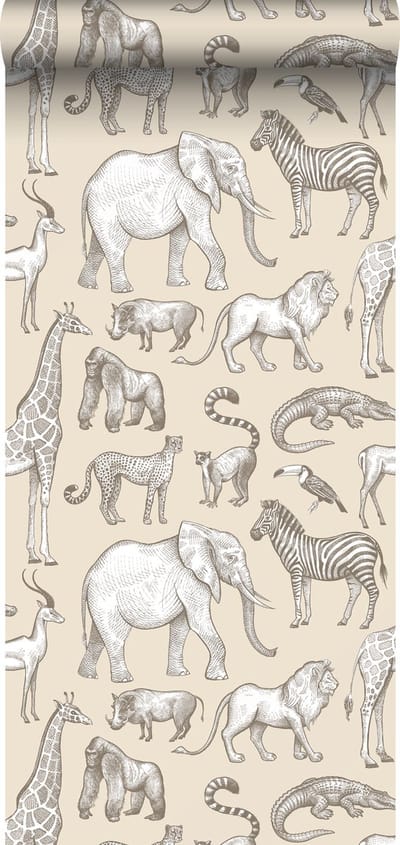 ESTAhome behang jungle dieren beige - 53 cm x 10.05 m - 139511