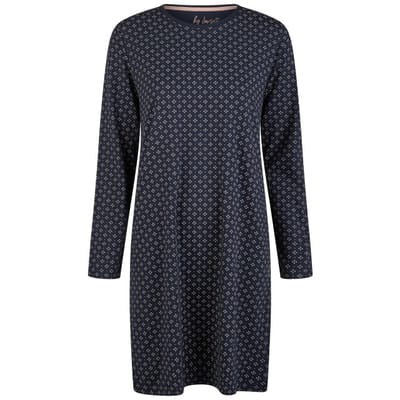 By Louise Essential Dames Nachthemd Lange Mouw AOP Blauw - Maat 3XL