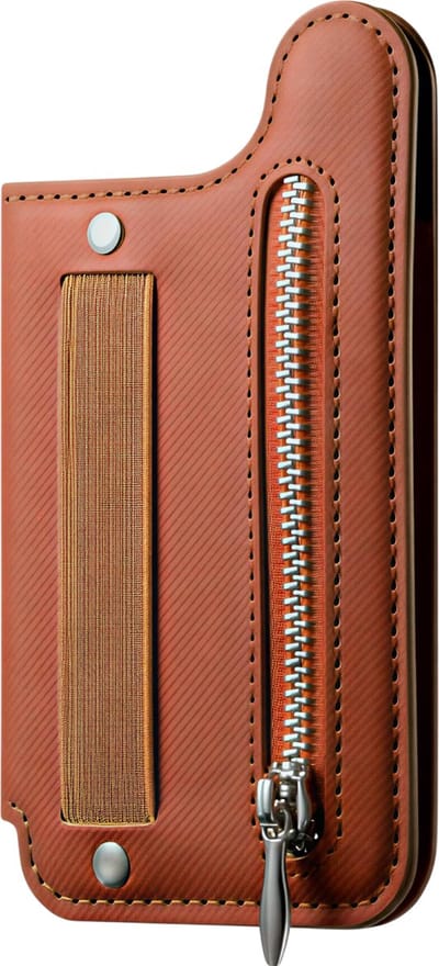 Flip Card Bag Phone Case met Rits en Polsband – Bruin – Multifunctionele Telefoonhoes met Kaarthouder, Portemonnee, Desktop Stand – Geschikt voor Meerdere Kaarten, Compact en Draagbaar