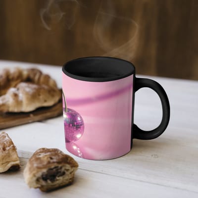 Magische Mok - Foto op Warmte Mokken - Koffiemok - Glitter - Discobol - Roze - Kersen - Magic Mok - Beker - 350 ML - Theemok