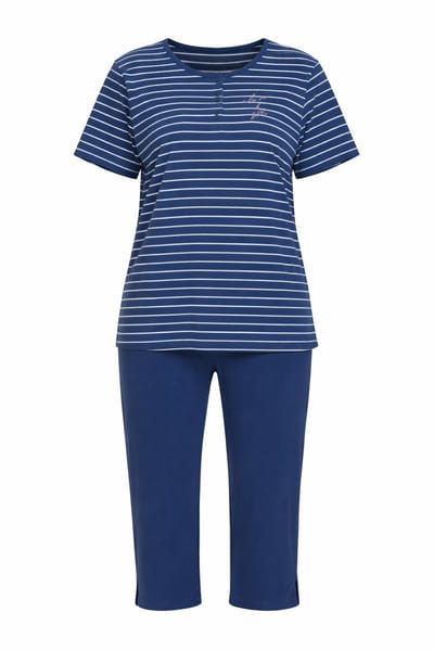 Comtessa Dames Pyjama - Katoen - Zomer - 7/8 broek -Blauw Gestreept - Maat 40