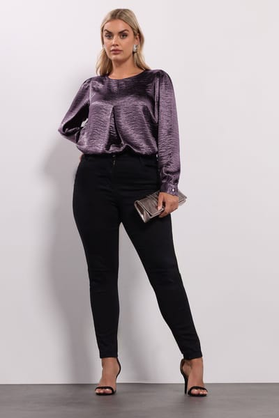 Yours Paarse Gekreukte Satijnen Blouse Met Plooien Aan De Voorkant Size 42
