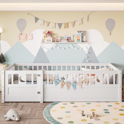 Gutent-Kinderbed 90x190cm met sterren-maan-decor-wit
