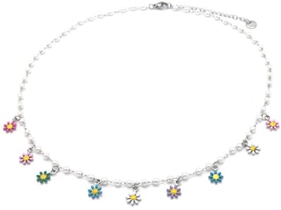 Bijoutheek Collier Bloemen Parel Multi Zilverkleurig