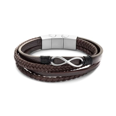 Frank 1967 – Heren Armband – 7FB-0722 Leren Armband met Infinity - 4 Strengen - Verstelbaar Slot - 19cm - Leer - Bruin