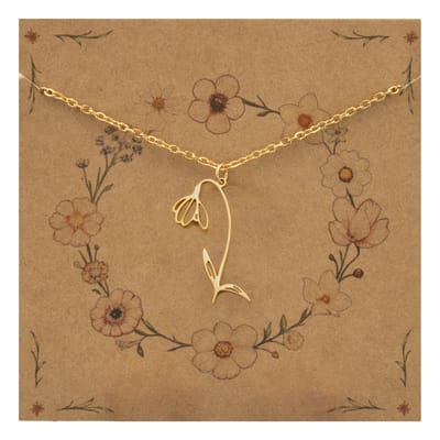 Bixorp Geboortebloem Ketting Januari / Sneeuwklokje - Goudkleurig Roestvrij Staal - Bloem Cadeau voor Dames & Meisjes