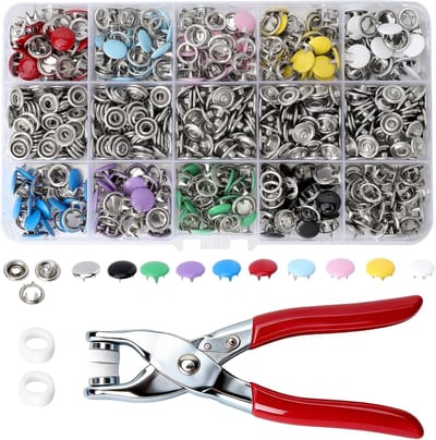 Complete set van 200 metalen drukknoppen met tang voor diverse projecten en toepassingen