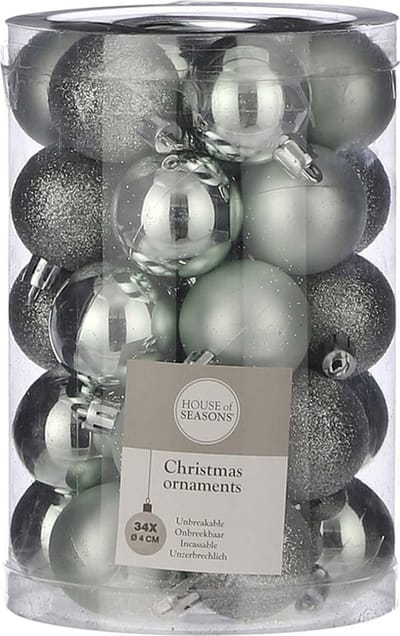 34x Kunststof kerstballen mint 4 cm - Pakket met mint groene kerstballen 4 cm - Kerstboomversiering/kerstversiering