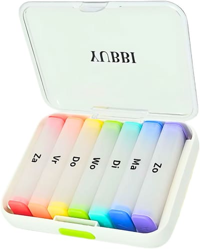 YUBBI Pillendoos 7 Dagen 2 Dagdelen - Uitneembare Medicijndoos - Medicijn Organizer Planner - Nederlandstalig - Wit