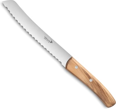 Déglon Broodmes – Olijfhouten Handvat – Halfmaan-karteling – 19 cm – Stijlvol en Duurzaam