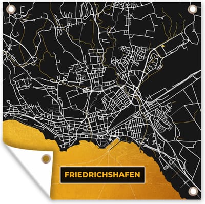 Tuin poster Goud – Duitsland – Plattegrond – Gold – Stadskaart – Kaart – Friedrichshafen - 200x200 cm - Tuindoek