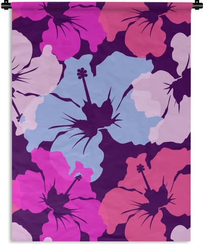 Wandkleed - Wanddoek - Pastel - Hibiscus - Bloem - Hawaii - Design - 90x120 cm - Wandtapijt