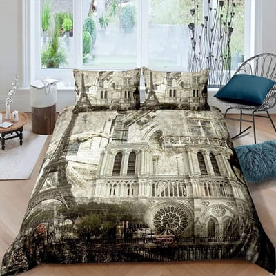 Vintage Parijs Eiffeltoren Beddengoed Set - Rode Paraplu Print Microvezel Dekbedovertrek Dubbel tot King Maten Zacht & Ademend EU Single(135*200cm)3pcs gray