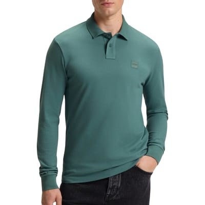 BOSS Passerby Polo Open Groen - Maat XL - Heren - Longsleeve polo