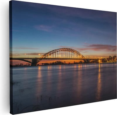 Artaza Canvas Schilderij Nijmegen - 40x30 cm - Klein - Wanddecoratie Brug - Muurdecoratie Zonsondergang - Kamer Accessoires Skyline