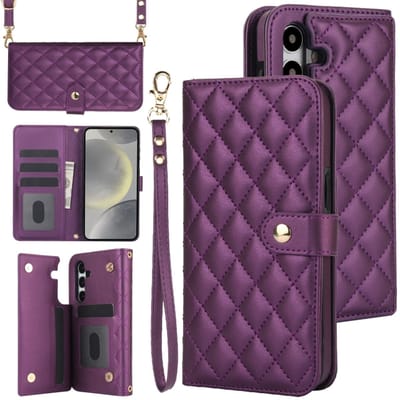 Voor Samsung Galaxy S24+ 5G Crossbody multifunctionele ruitvormige lederen telefoonhoes (donkerpaars)