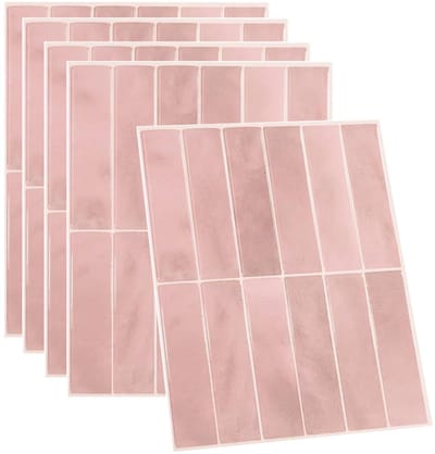 Zelfklevende wandtegels – Rechthoekige tegelstickers voor keuken, badkamer en wasruimte – Olie- en waterbestendig – Verwijderbaar (roze, 5 stuks)